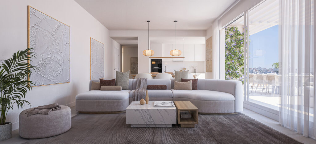 Viviendas modernas con vistas al golf y al mar en Estepona